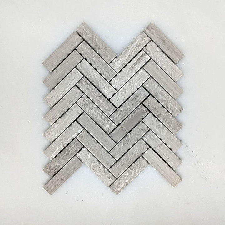 Serpeggiante Bianco Vein Cut Herringbone Mosaic 98x25