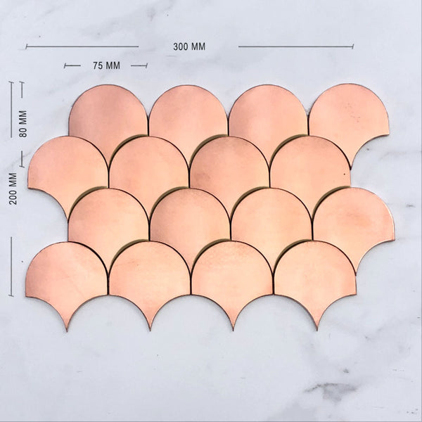 Stainless Steel Rose Gold Fan Shape Mosaic Dimension