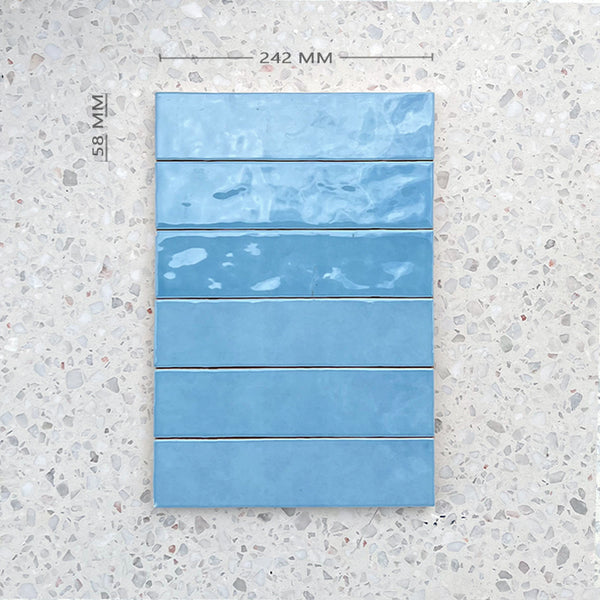 Cass Blush Baby Blue Handmade Ceramic Subway 242x58