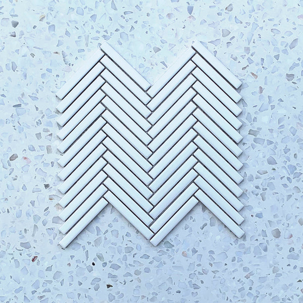 Stix Delux White Herringbone Porcelain Mosaic 92x12