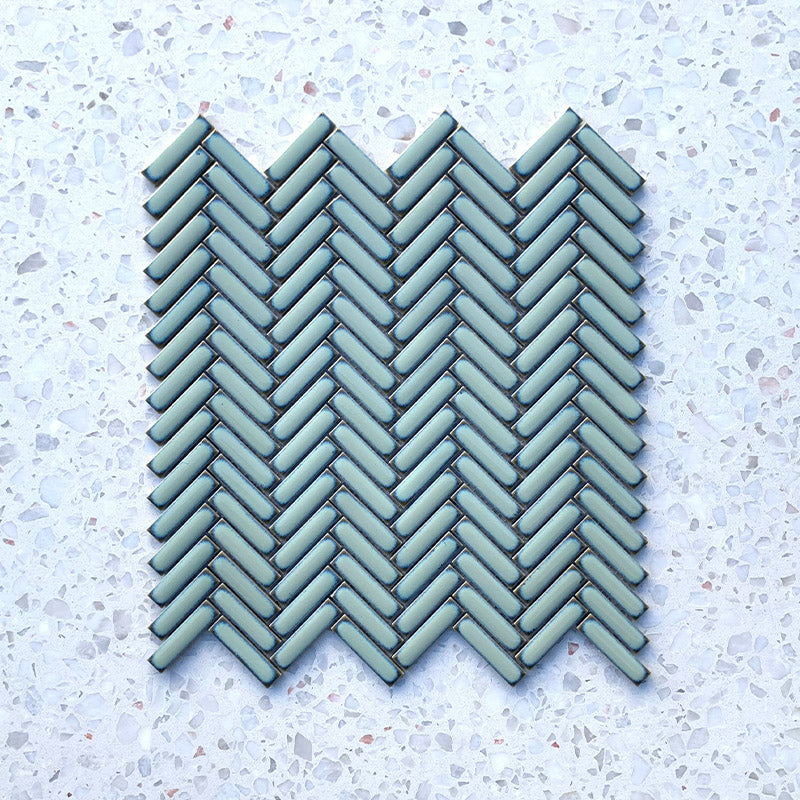 Vintage Sage Herringbone Porcelain Mosaic 50x12