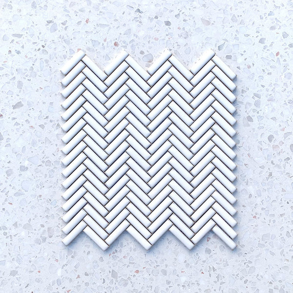Vintage White Herringbone Porcelain Mosaic 50x12