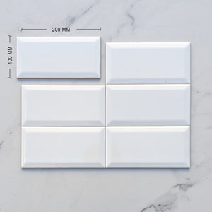 White Spanish Bevelled Subway Ceramic 200x100 Dimension