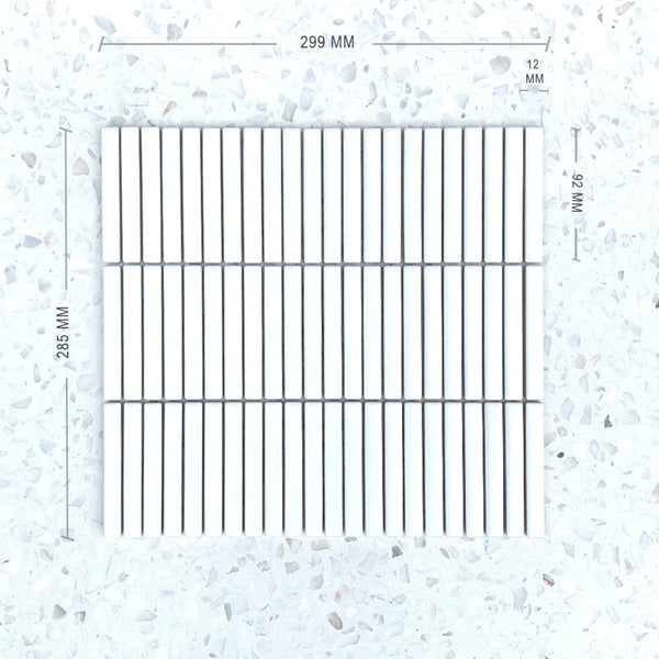 White Delux Stix Porcelain Mosaic 92x12