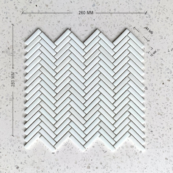 Stix white Herringbone Porcelain Mosaic 48x10