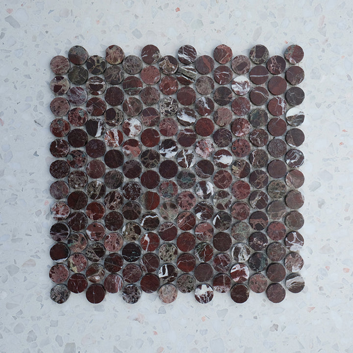 Rojo Violla Marble Penny Round Mosaic