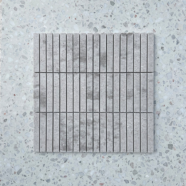 Kit Kat Silver Pearl Travertine Finger Mosaic 98x15
